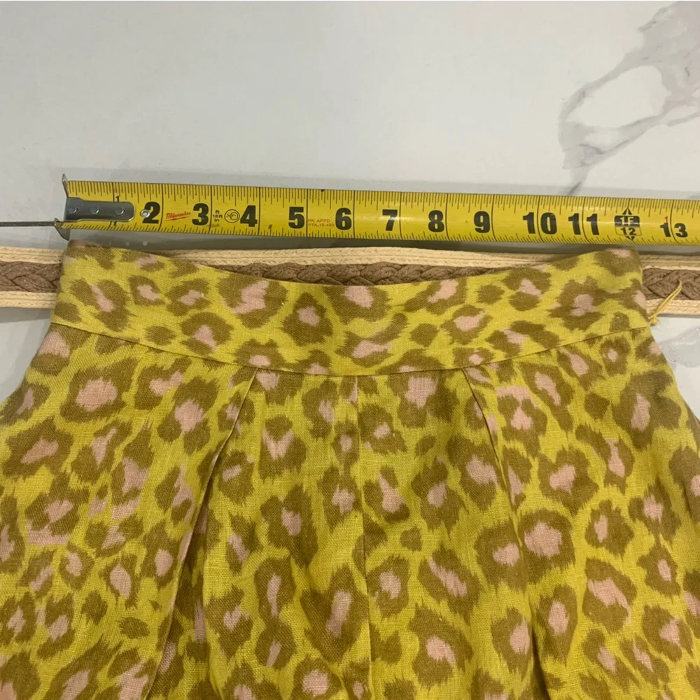 ZIMMERMANN Shorts women Sz 0 Lemon Leopard Carnaby Belted Linen Pleated Pockets